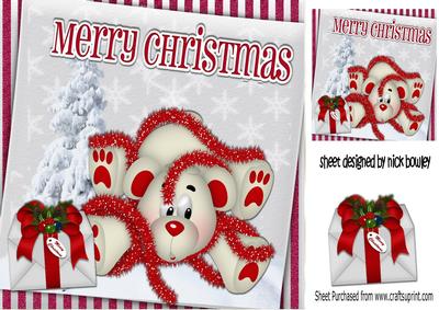Little Teddy with Christmas Tree & Pressie 8x8