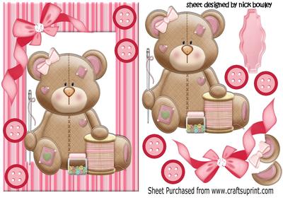 Cute Little Teddy Loves Sewing, with Buttons
