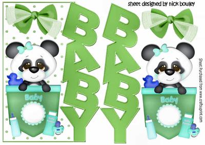 Cute Baby Pocket Panda Green Over the Edge Card with Bow
