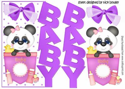 Cute Baby Pocket Panda Purple Over the Edge Card with Bow