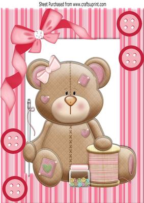 Cute Little Teddy Loves Sewing, with Buttons A4