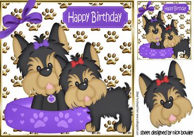 Cute Terrier in Purple Bed, is There Room for Me 8x8