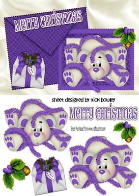 Polarbear Tangled in Purple Tinsel on Card and Envelope