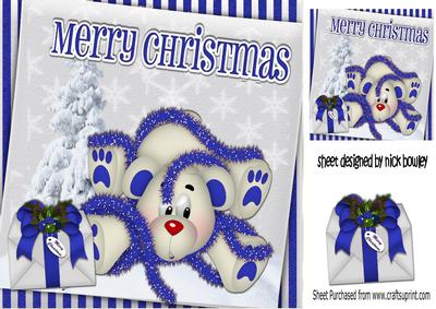 Little Polarbear with Christmas Tree & Blue Pressie 8x8