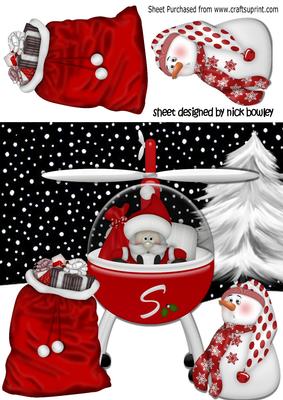 Santa Arriving in Style in Helicoptor, in the Snow 8x8