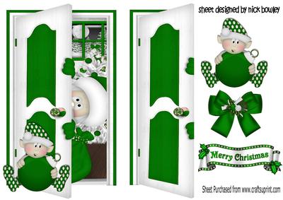 Peekaboo Santa Behind the Door, with Elf in Green