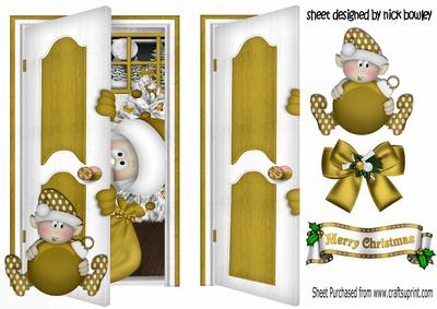 Peekaboo Santa Behind the Door, with Elf in Gold