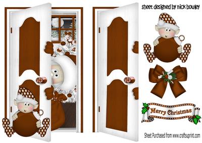 Peekaboo Santa Behind the Door, with Elf in Brown