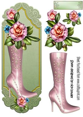 Pretty Pink Boot with Pretty Flowers on a Plaque