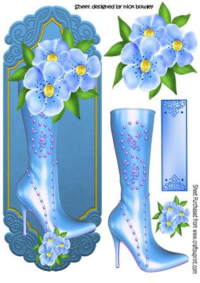 Pretty Blue Boot with Blue Flowers on a Plaque