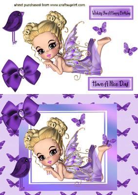 Cute Faerie with Butterflies in Rainbow Frame