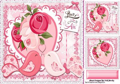 Love is in the Air! Pair of Lovebirds on Heart 8x8