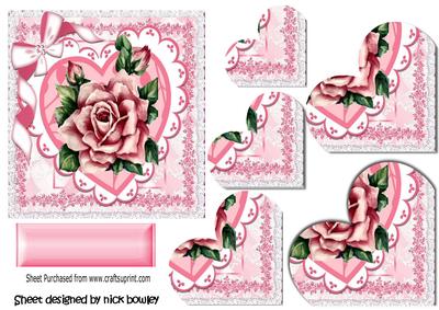 Pink Vintage Rose on Heart and Lace Heart Stackers