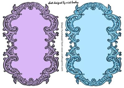 Pretty Scroll Antique Card/toppers in Blue and Lilac