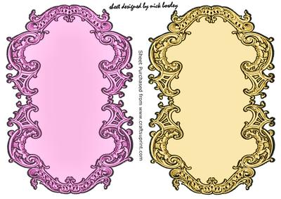 Pretty Scroll Antique Card/toppers in Pink and Gold