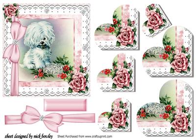 Cute Dog with Roses, Bows and Diamonds Heart Stackers