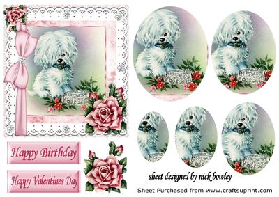 Cute Little Westie, with Roses, & Lace Oval Pyramids