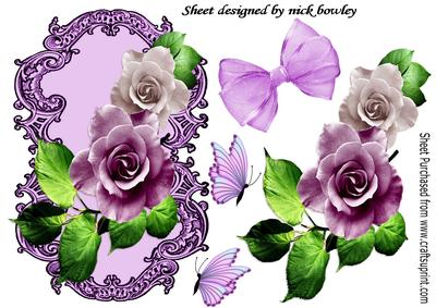 Lilac and Cream Roses on Ornate Plaque