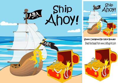 Ship Ahoy! with Treasure Chest and Ocean 8x8