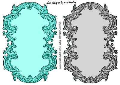 Pretty Scroll Antique Card/toppers in Turq and Silver