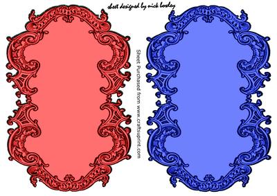 Pretty Scroll Antique Card/toppers in Red and Royal Blue