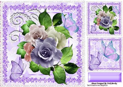 Peach/cream/lilac Roses & Diamonds 8x8
