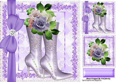 Pretty Lilac Boots with Peach/lilac Roses on Lace 8x8