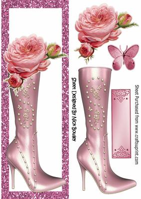 Pretty Pink Boot with Pink Roses and Butterfly Dl