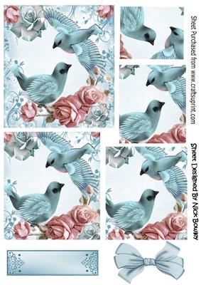 Pretty Blue Birds with Sparkle Roses and Pink Pyramids