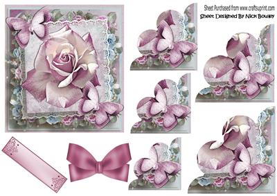 Pretty Pink Sparkle Rose on Lace Scalloped Corners