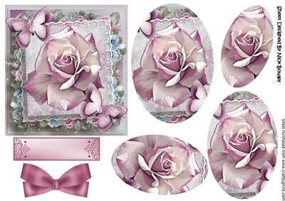 Pretty Pink Sparkle Rose on Lace Oval Pyramids