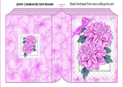 Pink Chrysanthemums on Lace with Bow Folded Book