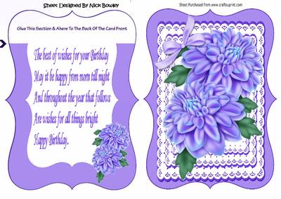 Pretty Purple Chrysanthemums on Lace with Bow Bracket Card