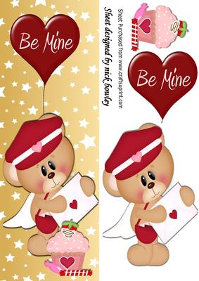 Liittle Valentine Postman Bear with Cupcake and Stars Dl