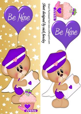 Little Valentine Postman Bear with Purple Heart Dl