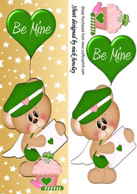 Little Valentine Postman Bear with Green Heart Heart Dl