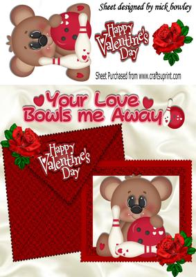 Your Love Bowls Me Away, Bear on Card/envelope 8x8