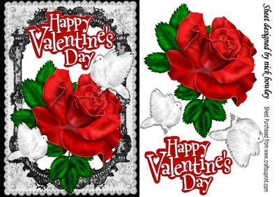 My Valentine, Red Rose, and White Doves, Black Lace