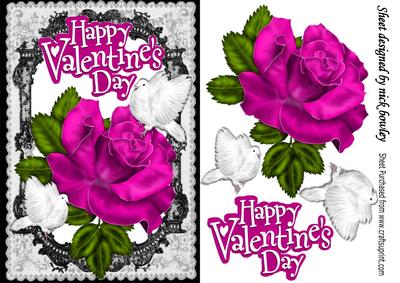 My Valentine, Cerise Rose, and White Doves, Black Lace