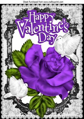 My Valentine, Purple Rose, and White Doves, Black Lace A4