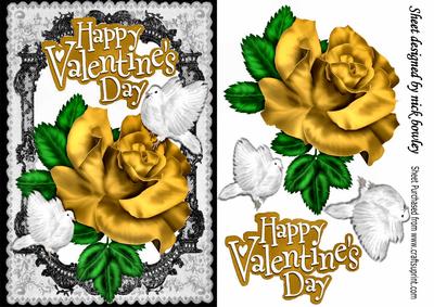 My Valentine, Gold Rose, and White Doves, Black Lace