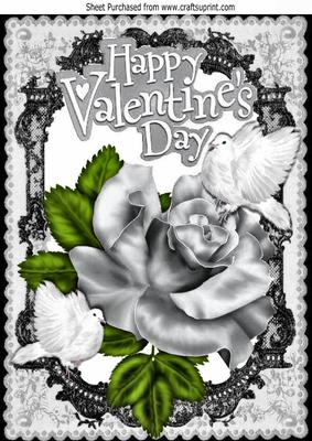 My Valentine, Silver Rose, and White Doves Black Lace A4