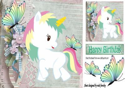 Cute Little Rainbow Unicorn with Rainbow Butterflies 8x8