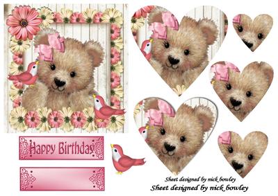 Cute Fuzzy Bear with Pink Flowers Heart Pyramids
