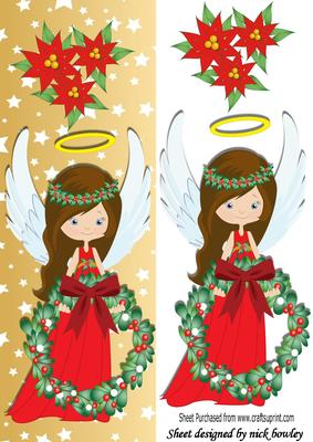 Pretty Angel with Holly Wreath and Bow Dl