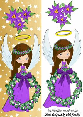Pretty Angel in Purple with Holly Wreath and Bow Dl