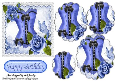 Pretty Blue Basque with Roses Scalloped Oval Pyramids