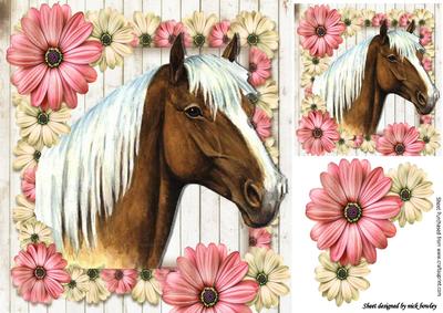Beautiful Palomino Horse with Pink/cream Flowers 8x8