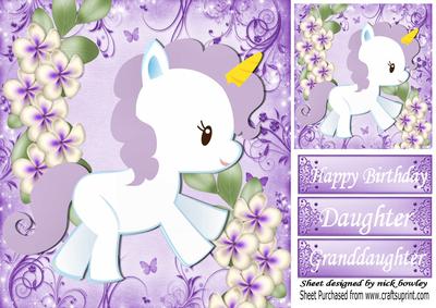 Little Purple Unicorn with Flowers 8x8