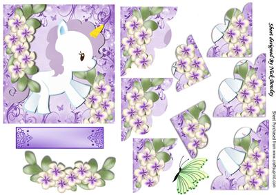 Pretty Purple Unicorn with Flowers Corner Scalloped Stacker